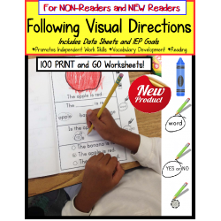 Autism FOLLOWING VISUAL DIRECTIONS Print and Go Worksheets LEARN TO READ
